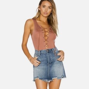 Tularosa Sexy Mauve Micro Ribbed Bodysuit Lace Up Front size S